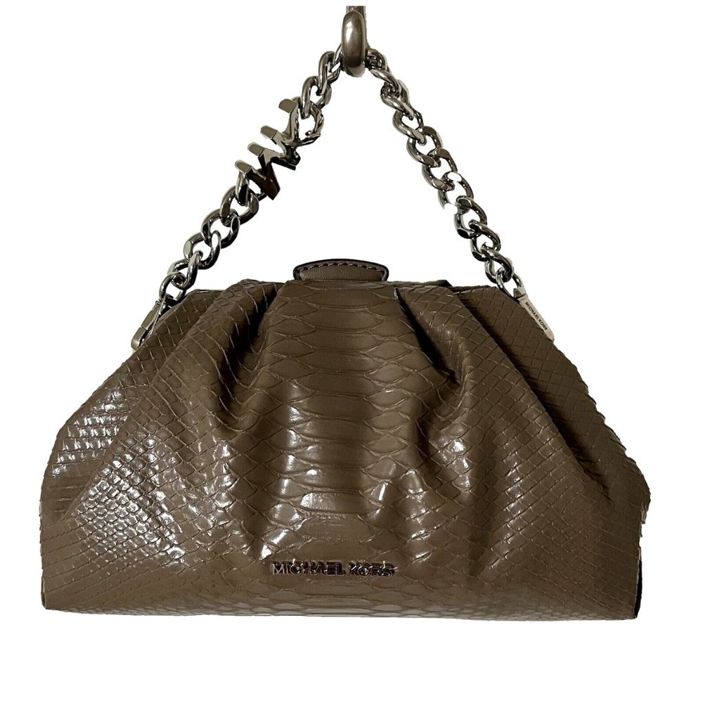 New Michael Kors Nola Small Snake Embossed Crossbody Chain Clutch Dusk